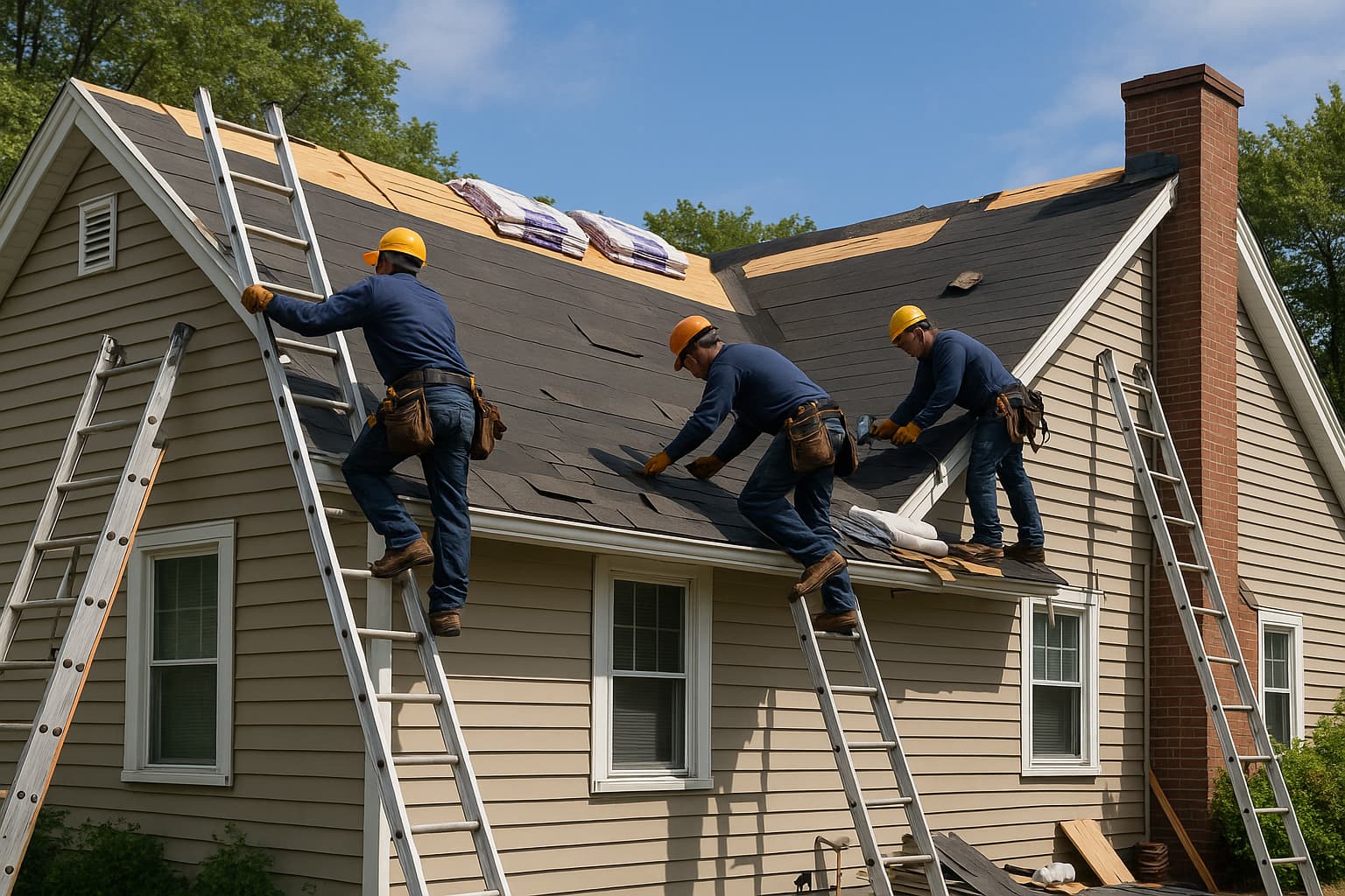 Roofing crew at work