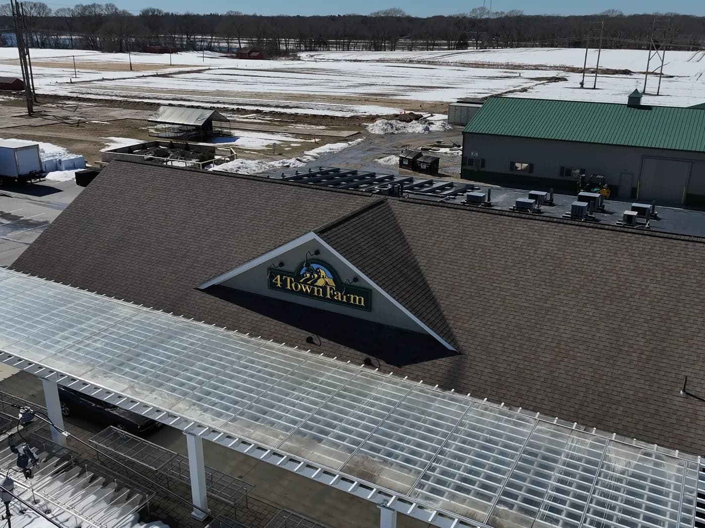New roof installation aerial view — New England