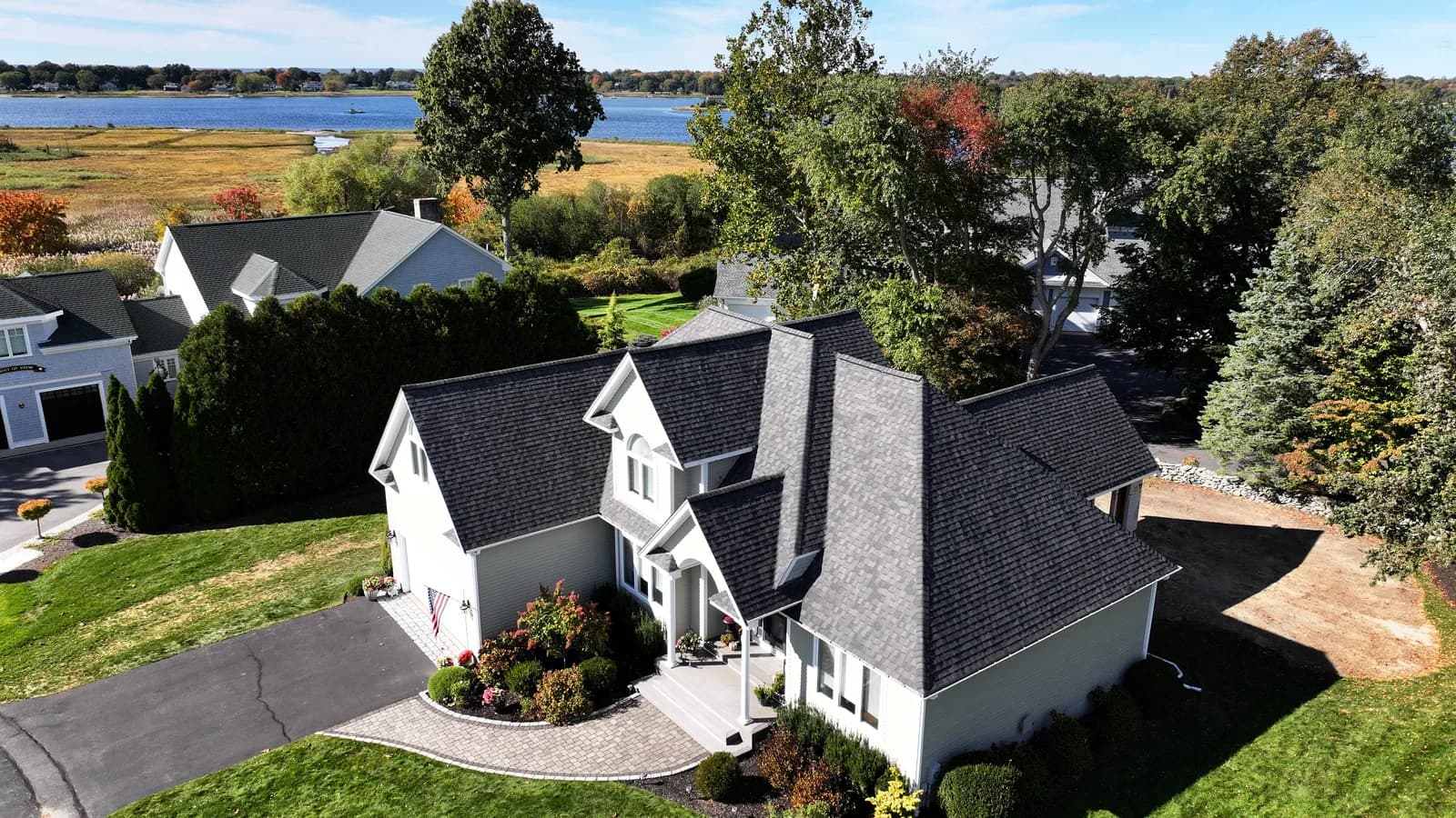 Completed roof replacement by Roofing Doctor, October 2025 — aerial view of new architectural asphalt shingles