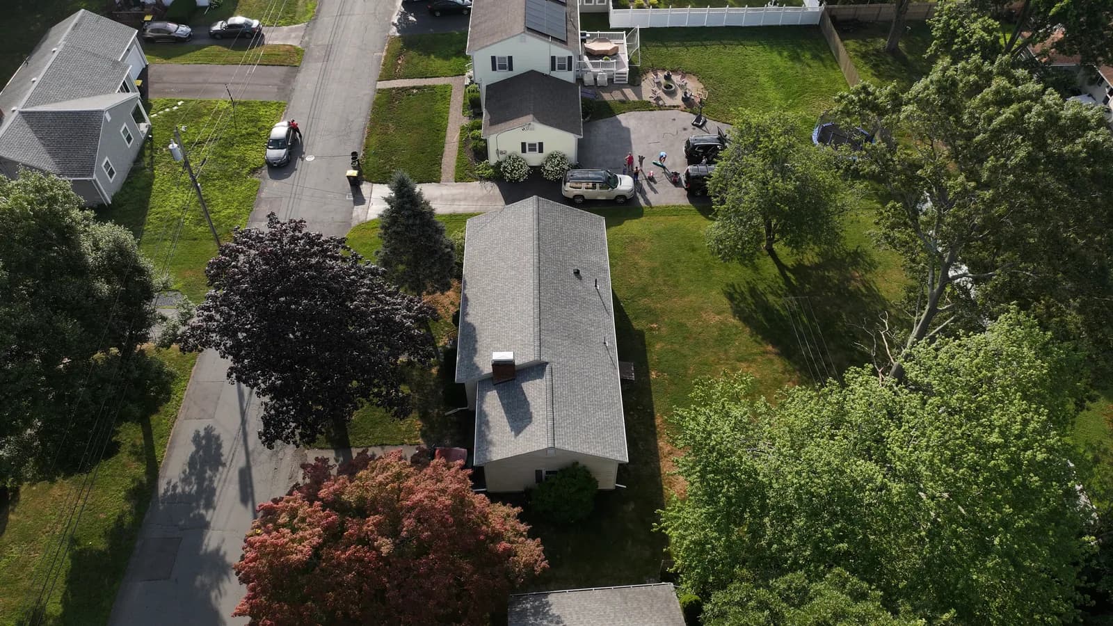 Completed roof replacement by Roofing Doctor, July 2025 — aerial view of new architectural asphalt shingles